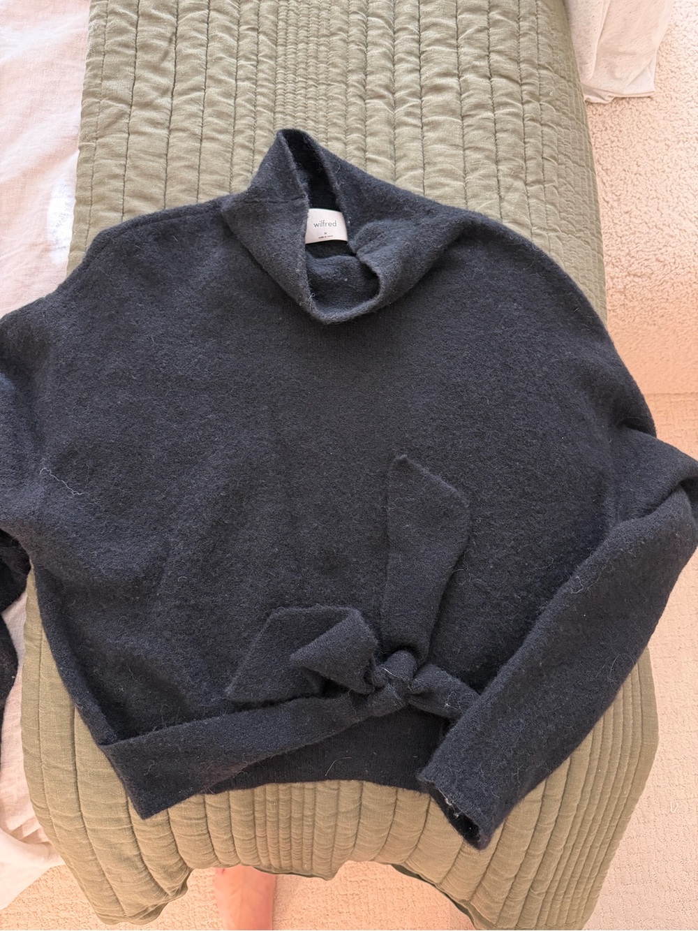 Wilfred Black Funnel Neck Tie-Waist Sweater